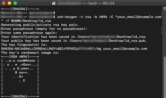 Terminal window when the key has been successfully generated